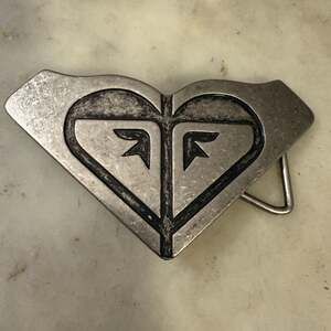 Y2K ROXY Quicksilver Logo Belt Buckle Heart-shaped Western Stainless Steel